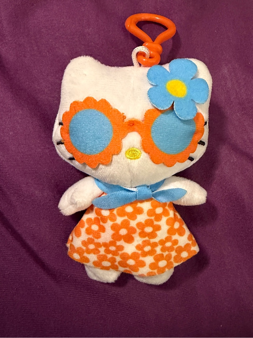 Hello Kitty White Plush keychain with Orange & Blue Flower Sunglasses